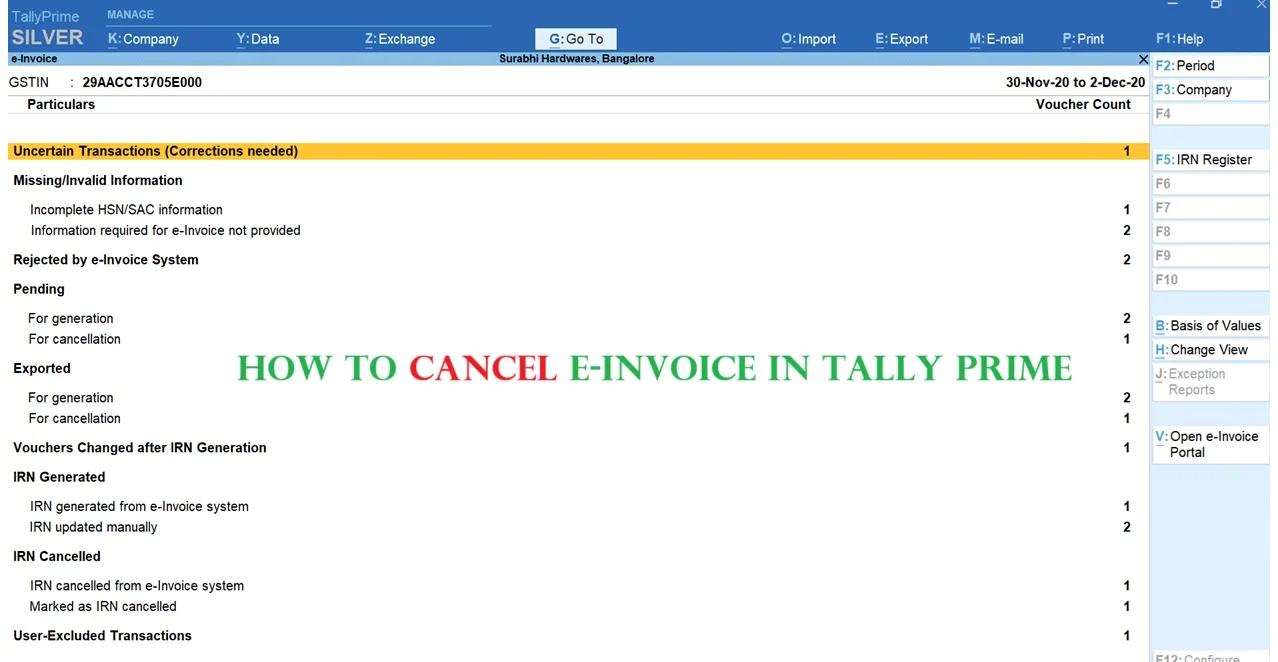 How to Cancel E invoice in Tally Prime